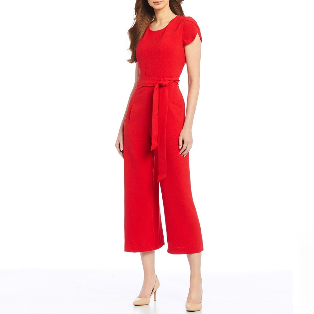 Karl Lagerfeld | Tulip Sleeve Belted Jumpsuit Red